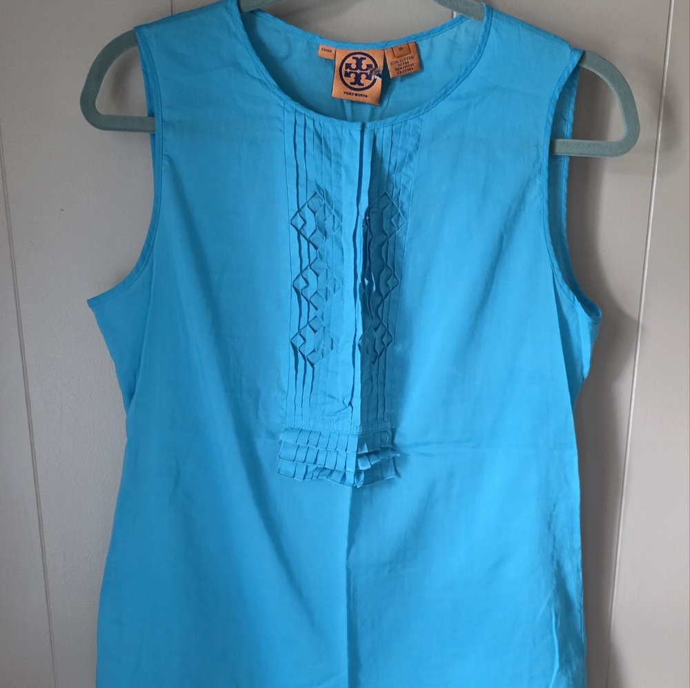 Vintage Tory Burch Blue Sleeveless Bib Collar Blouse